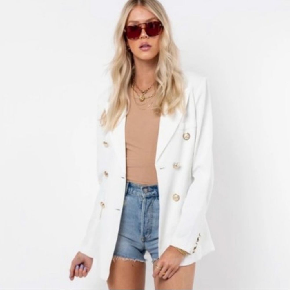 Double breasted white blazer gold buttons NWOT
